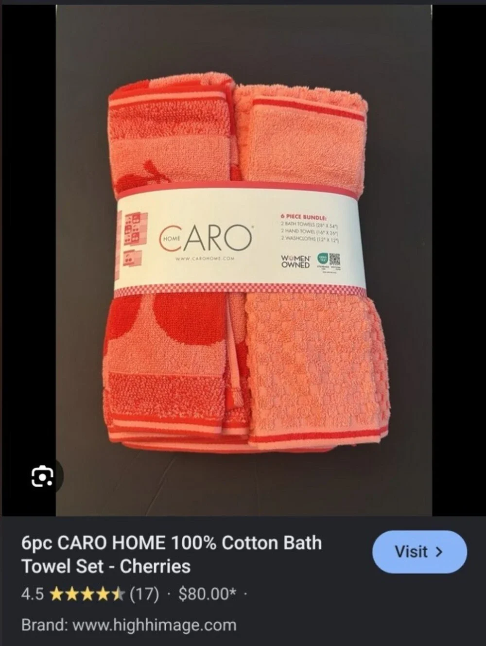 Caro Brand Bath Towel Set Of 6, Cherry Theme
